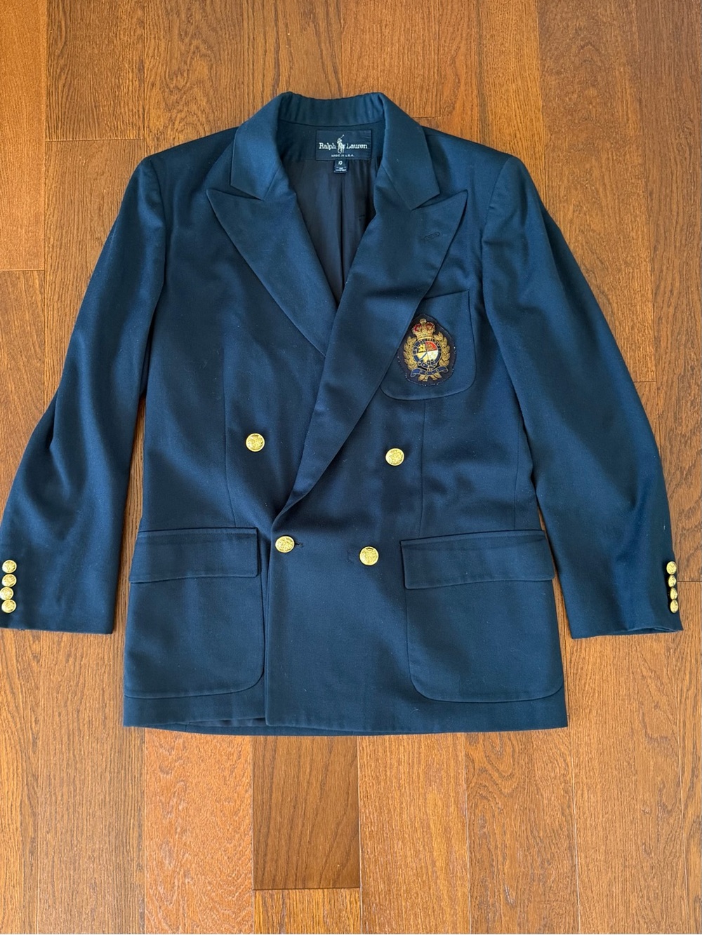 Vintage Ralph Lauren Navy Crest Blazer Made in USA size 10